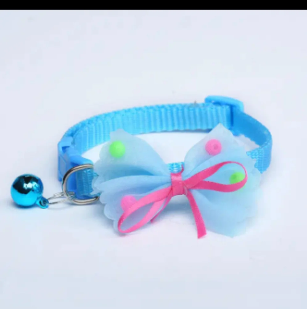 Adorable blue ribbon and bell pet collar!!